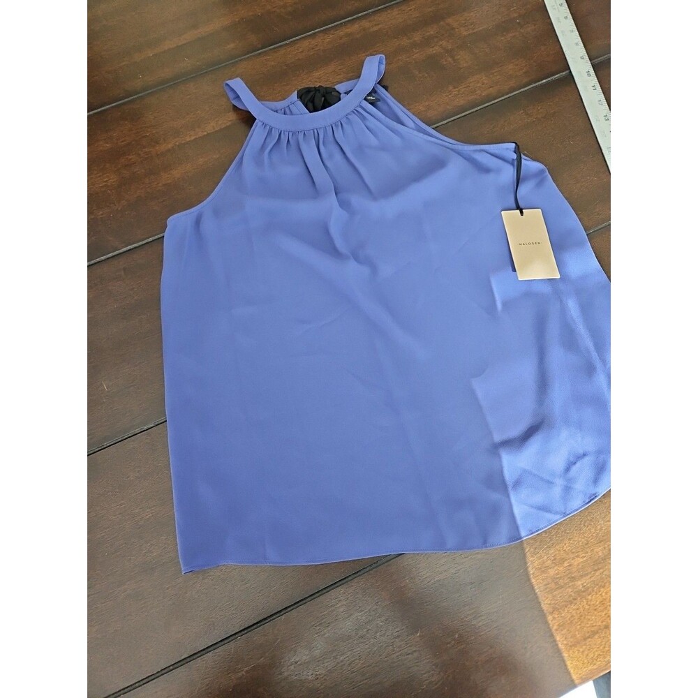 Halogen Small Purple Orient High Neck Back Tie Tank Top NWT